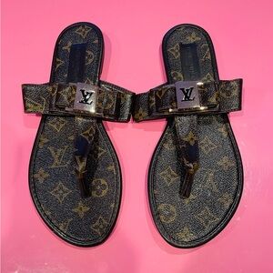 LV Brown and Gold Dressy Sandals - New